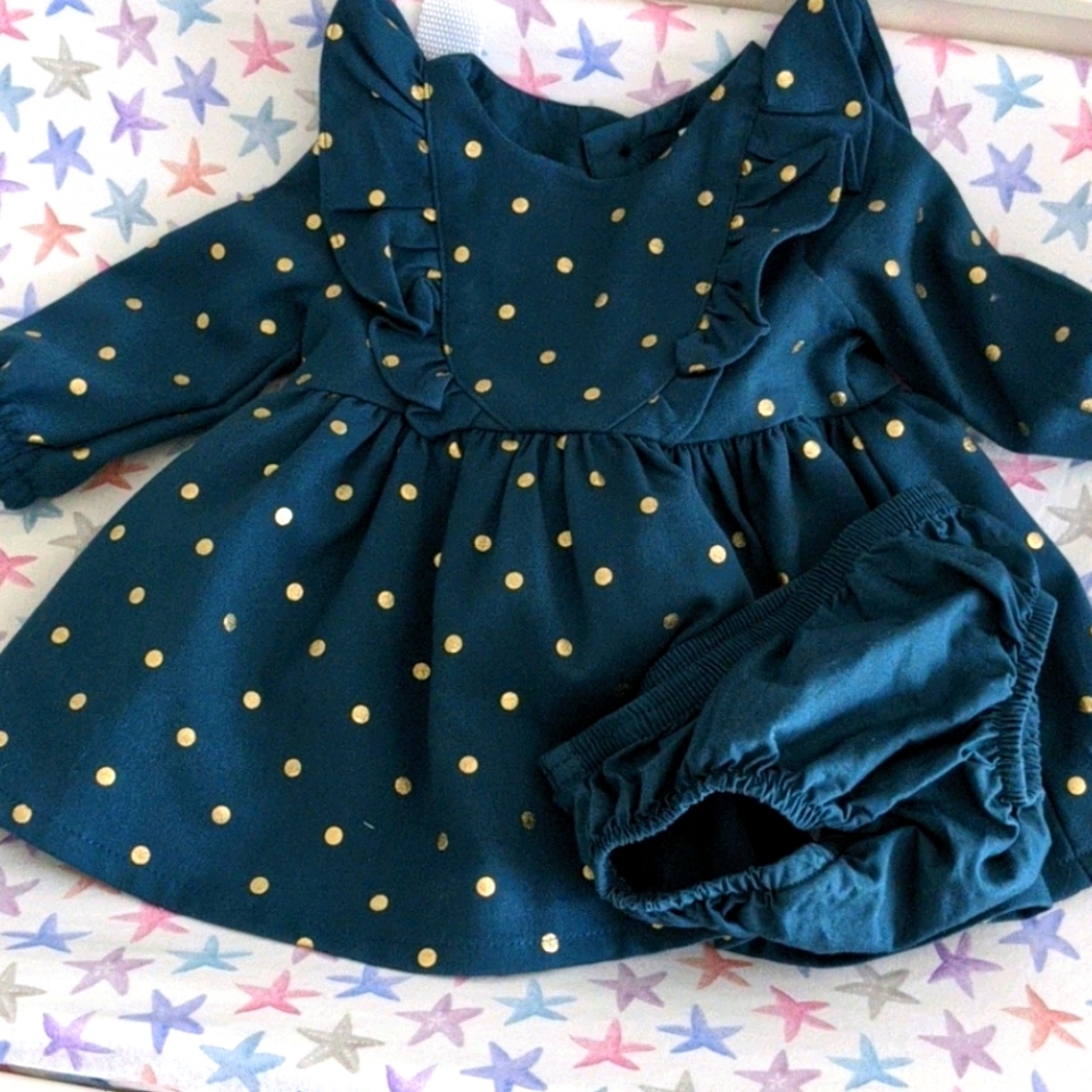 Carter's Baby girls teal and gold dress 3 mos